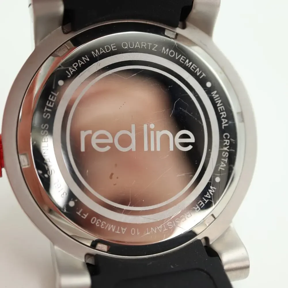 Red Line Mens 50mm Watch Silver Black 100m WR Heavy Duty Steel w New Battery